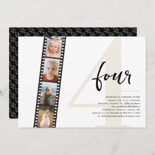Any Year   Simple 4 Filmstrip Photo Birthday Party Invitation