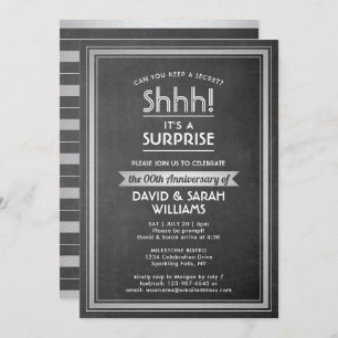ANY YEAR Surprise Anniversary Chalkboard & Silver Invitation