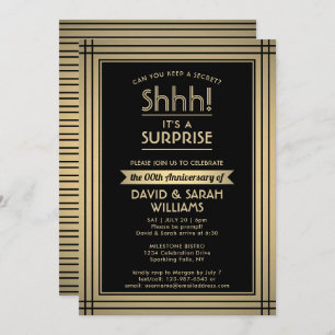 ANY YEAR Surprise Anniversary Elegant Black & Gold Invitation