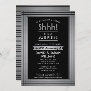 ANY YEAR Surprise Anniversary Elegant Silver Black Invitation