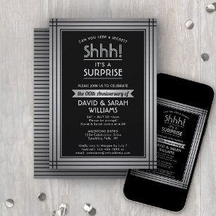ANY YEAR Surprise Anniversary Elegant Silver Black Invitation