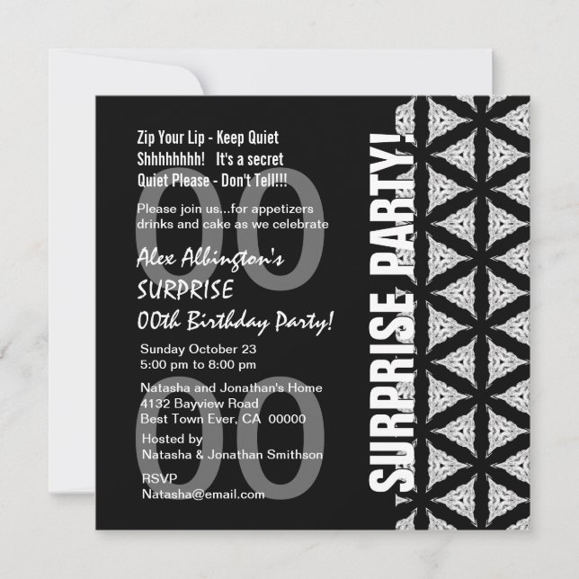 Any Year Surprise Birthday Modern Black WhiteW1761 Invitation (Front)