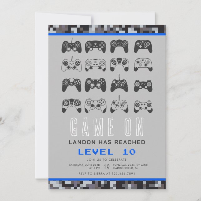 Any Year Video Games Level Up Gamer Birthday  Invitation (Front)
