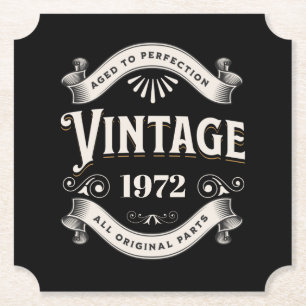 Any Year Vintage Birthday Square Paper Coaster