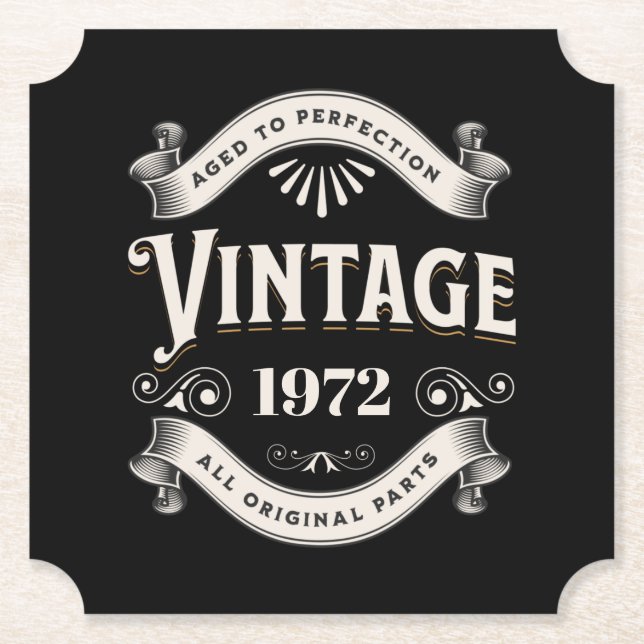 Any Year Vintage Birthday Square Paper Coaster (Front)