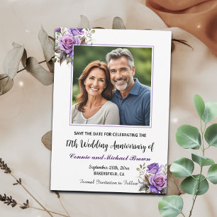 Any Year Wedding Anniversary Purple Roses Photo Save The Date