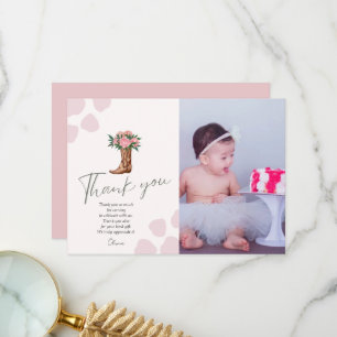 Any year western cowgirl pink birthday photo thank you card