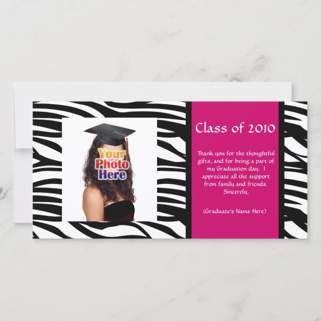Any Year~ Zebra Graduation Thank You/Announcement You Card (Front)
