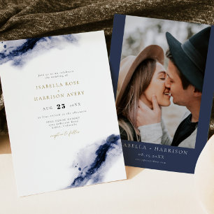 ANYA Bohemian Navy Blue Watercolor Wedding Invitation