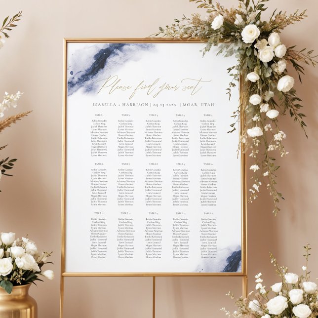 ANYA | Navy Blue Watercolor Gold Seating Chart (Creator Uploaded)