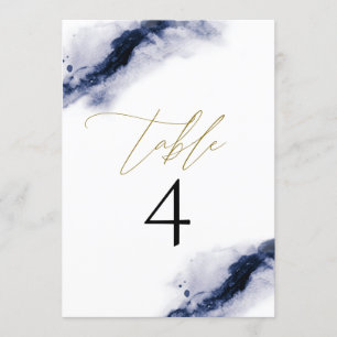 ANYA   Navy Blue Watercolor Gold Table Number