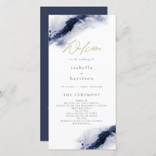 ANYA   Navy Blue Watercolor Gold Wedding Program