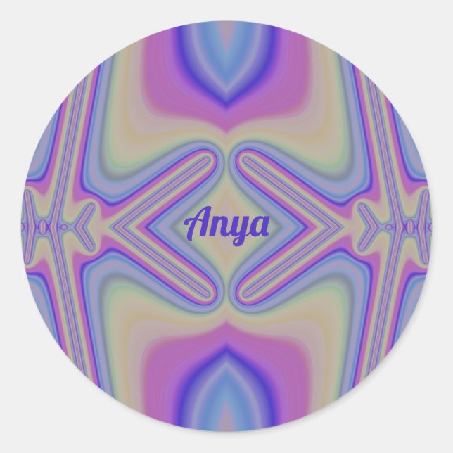 ANYA~ Pretty Pastel Shades Fractal ~ Personalised  Classic Round Sticker (Front)