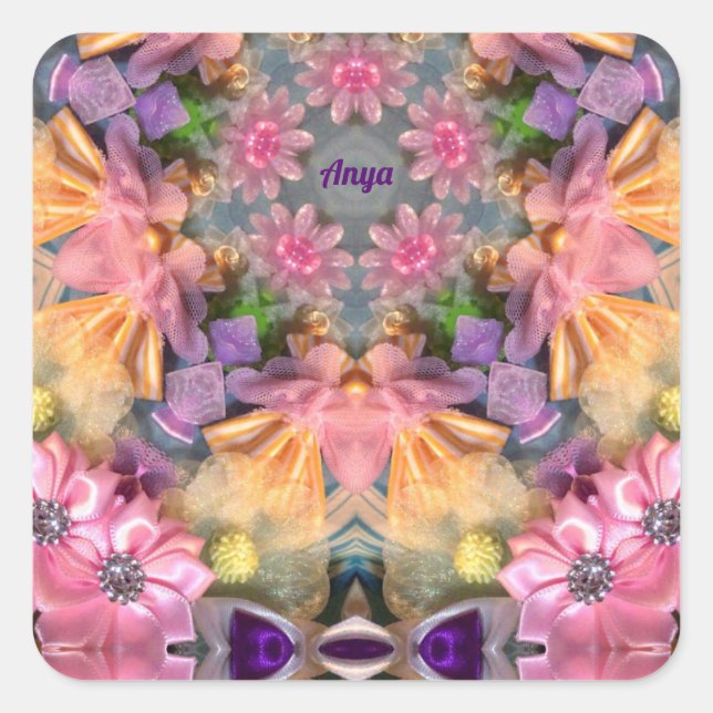 ANYA ~ Shades Yellow, Purple, Pink, Blue  Square Sticker (Front)