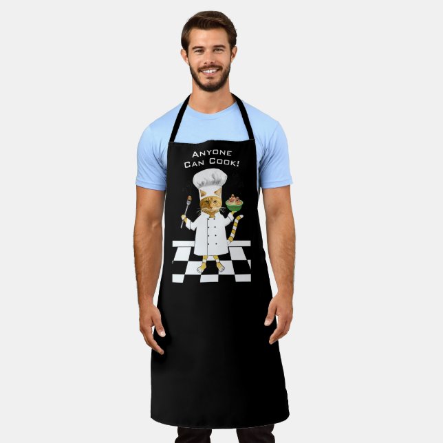 Anyone Can Cook! Black Kitty Apron (Large) (Worn)