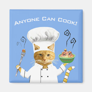 Anyone Can Cook! Kitty Refrigerator Magnet (Blue)