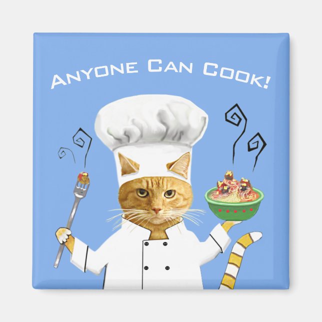 Anyone Can Cook! Kitty Refrigerator Magnet (Blue) (Front)