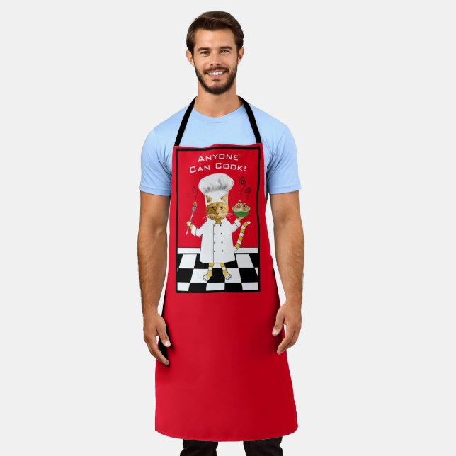 Anyone Can Cook! Red Kitty Apron (Large) (Worn)