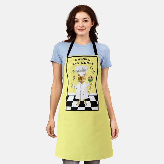 Anyone Can Cook! Yellow Kitty Apron (Medium) (Worn)