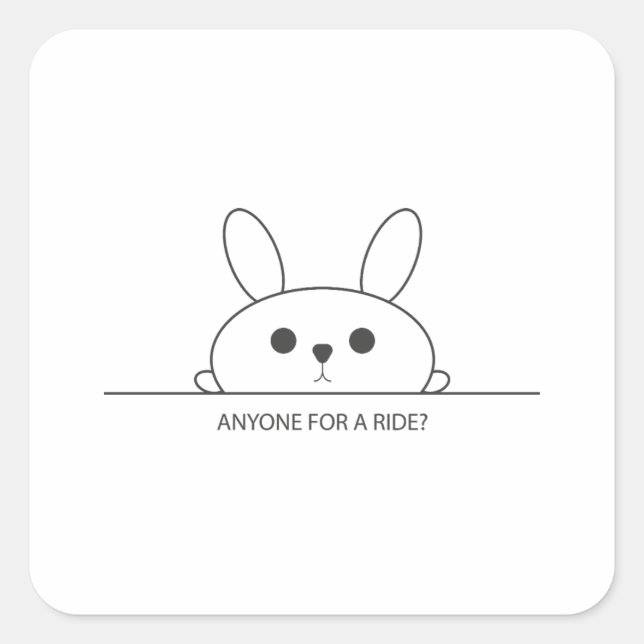 ANYONE FOR A RIDE BUNNY ILLUSTRATION SQUARE STICKER (Front)