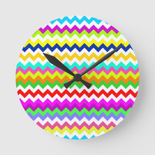 Anything But Grey Chevron Stripes Round Clock (Front)