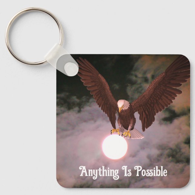 Anything Possible Eagle Full Moon Inspirational Key Ring (Front)