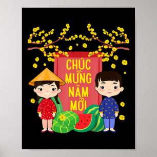 Ao Dai Kids Chuc Mung Nam Moi Vietnamese New Year Poster