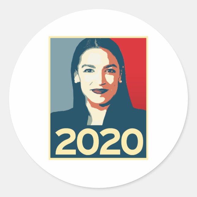 AOC 2020 Propaganda Classic Round Sticker (Front)