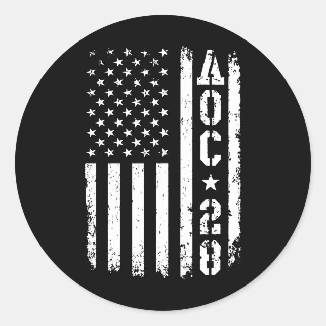 Aoc 2028 Us Flag Long Sleeve  Classic Round Sticker (Front)