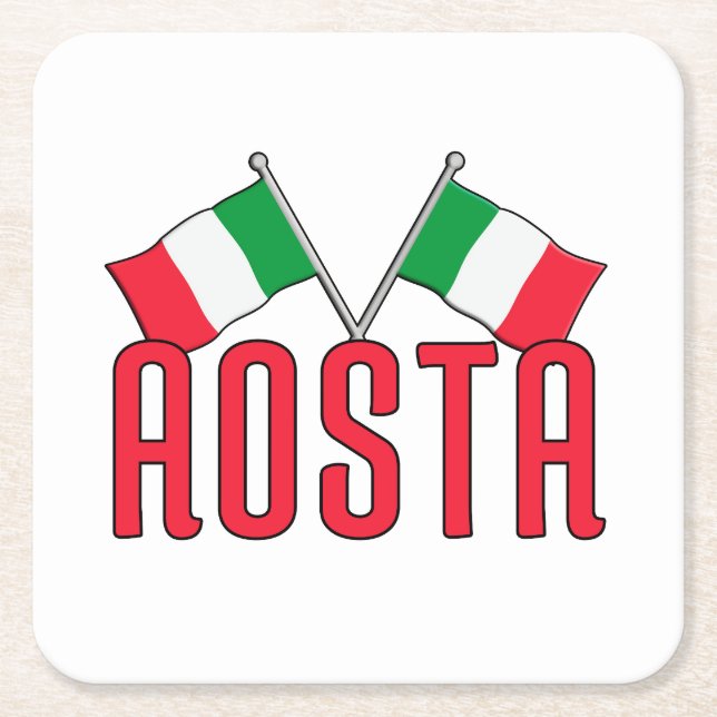 AOSTA Italy Flags Square Paper Coaster (Front)