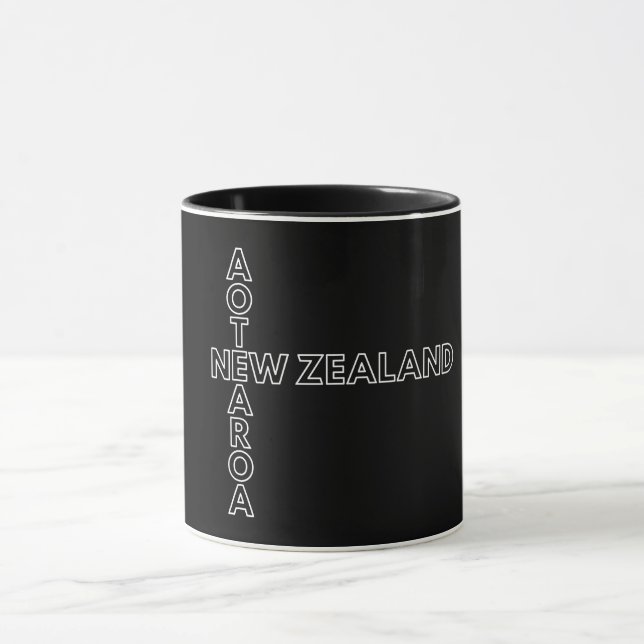Aotearoa New Zealand, Black and White NZ Pattern  Mug (Center)