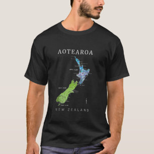 AOTEAROA NEW ZEALAND KIWI MAP FERN PAUA T-Shirt