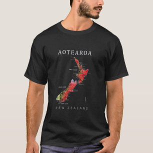 AOTEAROA NEW ZEALAND KIWI MAP POHUTAKAWA T-Shirt