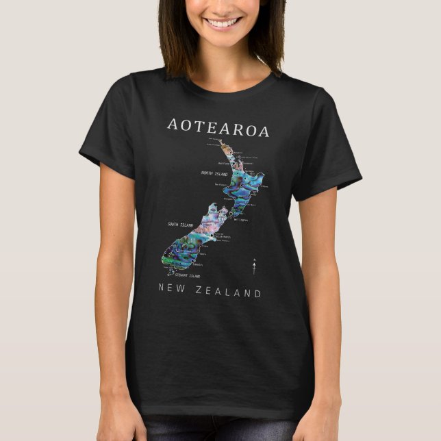 AOTEAROA NEW ZEALAND PAUA MAP DETAILED T-Shirt (Front)
