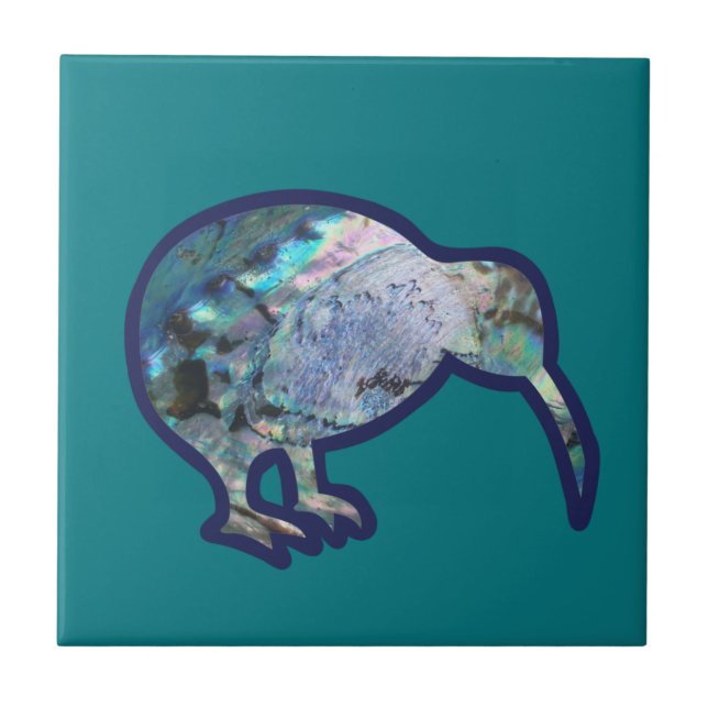AOTEAROA NEW ZEALAND PAUA SHELL KIWI BIRD GREEN NZ CERAMIC TILE (Front)
