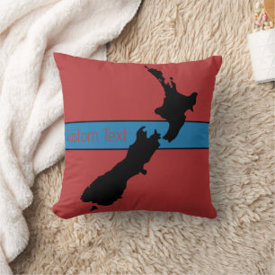 AOTEAROA NZ GRAPHIC BLACK ON RED KIWI NEW ZEALAND CUSHION