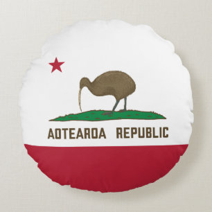 Aotearoa Republic Kiwi Flag New Zealand Round Cushion