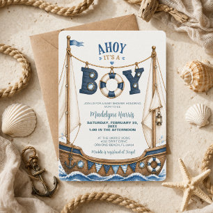 Aoy It’s a Boy Nautical Sailboat Baby Shower Invitation