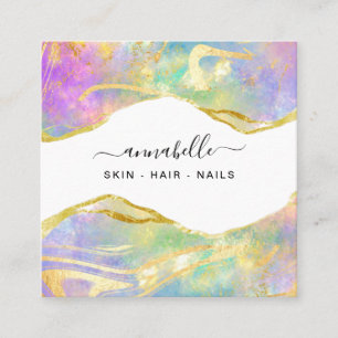 *~* AP26 Ethereal OPAL Rainbow QR Gold Glitter  Square Business Card