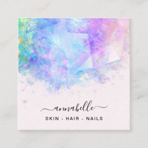 *~* AP26 OPAL Prism Rainbow QR Ethereal Dandelion Square Business Card