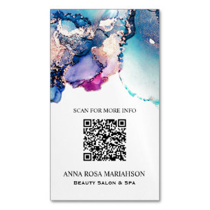*~* AP29 QR Abstract Turquoise Teal Gold Gilded Magnetic Business Card