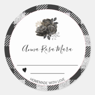 *~* AP30 Buffalo Gingham Gold Black Can Homemade Classic Round Sticker