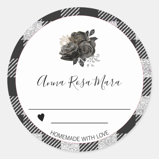 *~* AP30 Buffalo Gingham Gold Black Can Homemade  Classic Round Sticker (Front)