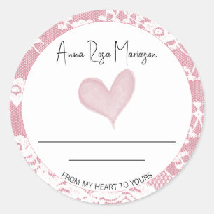 ** AP30 Lace Homemade Pink Heart Generic Classic Round Sticker