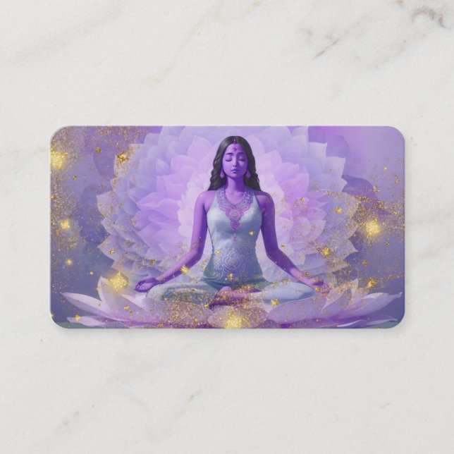 *~* AP32  Cosmic Lavender Lotus  Woman QR Mandala Business Card (Front)