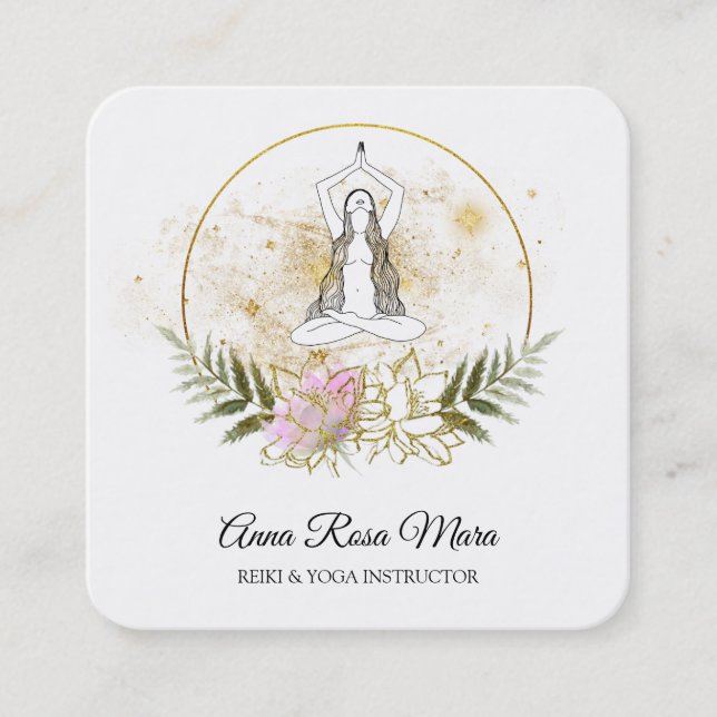 *~* AP32  Pink Lotus Yoga  Woman QR Logo Square Business Card (Front)