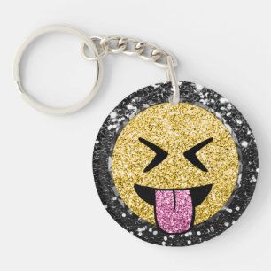*~* AP40 Happy Pink Tongue Mouth Emoji Glitter   K Key Ring