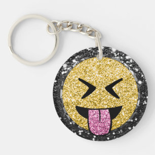 *~* AP40 Happy  QR Tongue Mouth Emoji Glitter   Key Ring