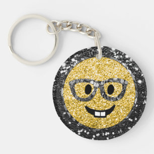 *~* AP40 Intelligent Glasses Nerd  Emoji Glitter   Key Ring