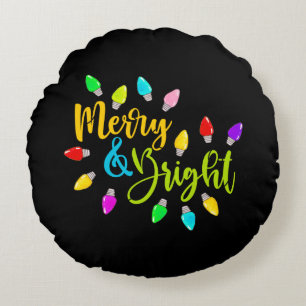 *~* AP44 Merry Bright colourful Christmas Lights Round Cushion